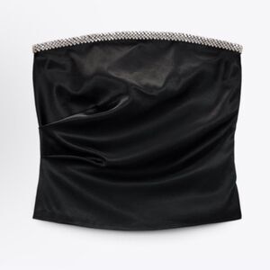 Zara Satin Effect strapless Top rhinestone black size small NWT
